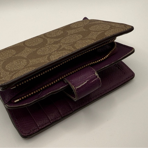 Coach Signature Medium Corner Zip Wallet - Brown/Plum - Picture 10 of 12
